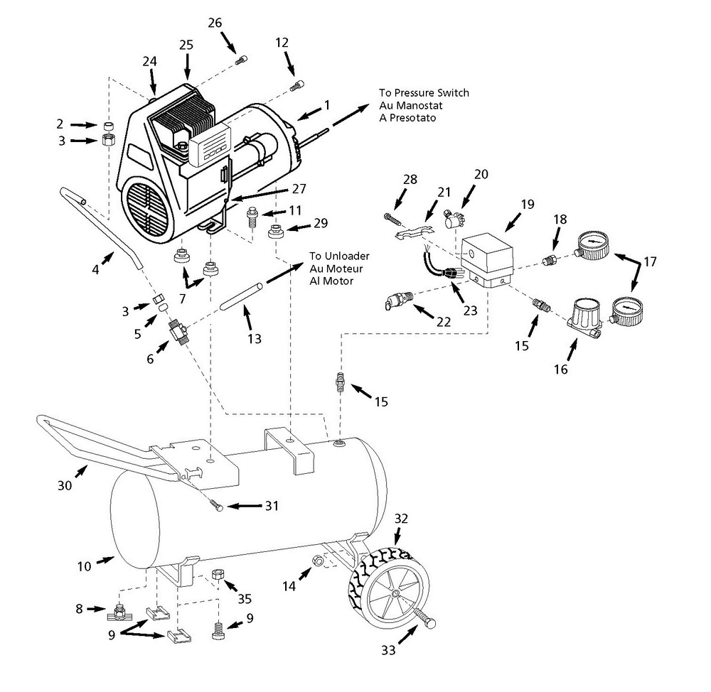 Tank Assembly Parts Diagram and Parts List for WL600606  Campbell Hausfeld Compressor